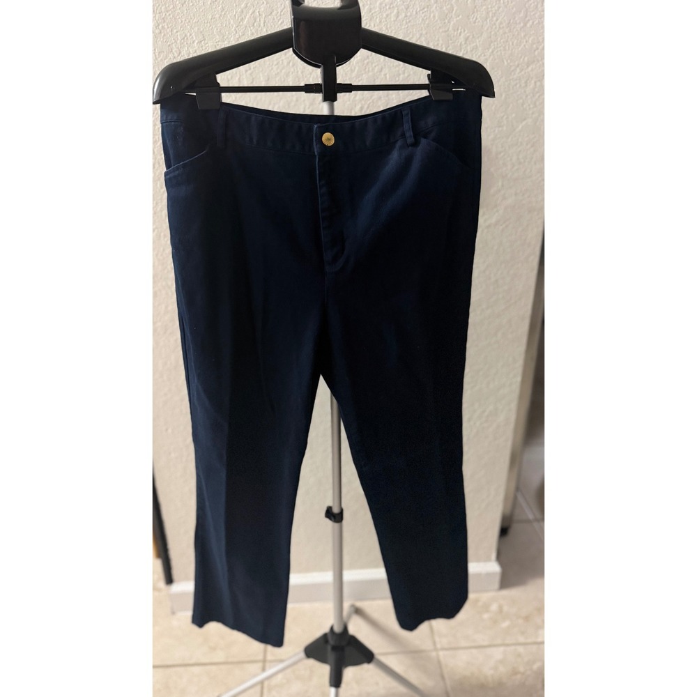 Lauren Ralph Lauren Navy Twill Pants Women 16 Straight Leg Stretch 98% Cotton